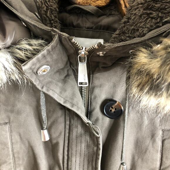 BCBGeneration Jacket Utility Parka Mocha Waist Cinch Faux Fur Hood Medium - Picture 6 of 12